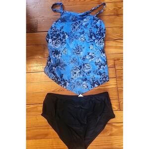 Walk The Beach Swimsuit Blue Black Summer Bathing Suit M Tankini Two Piece